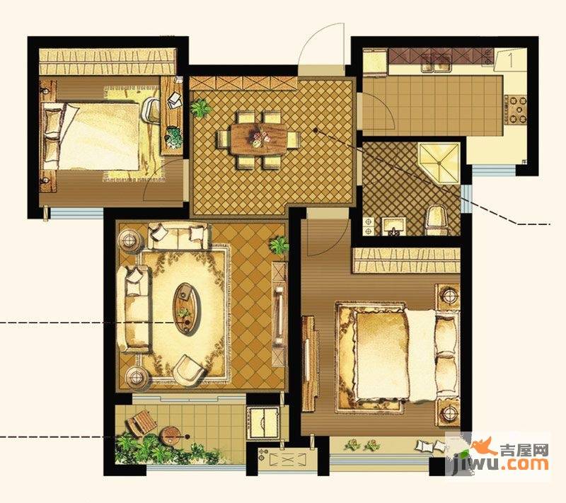 银泰城2室2厅1卫85㎡户型图