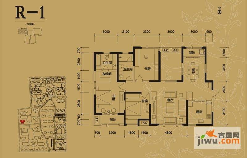 白桦林间白桦林间27#楼r1标准层户型图4室2厅2卫1厨