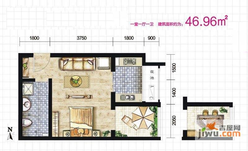 吉源美郡1室1厅1卫29㎡户型图