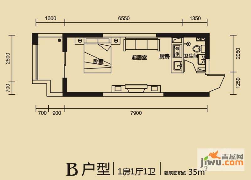 大明宫逸居1室1厅1卫35㎡户型图