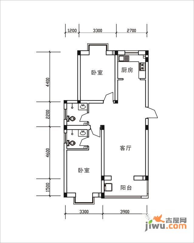 富源馨苑2室1厅2卫96㎡户型图