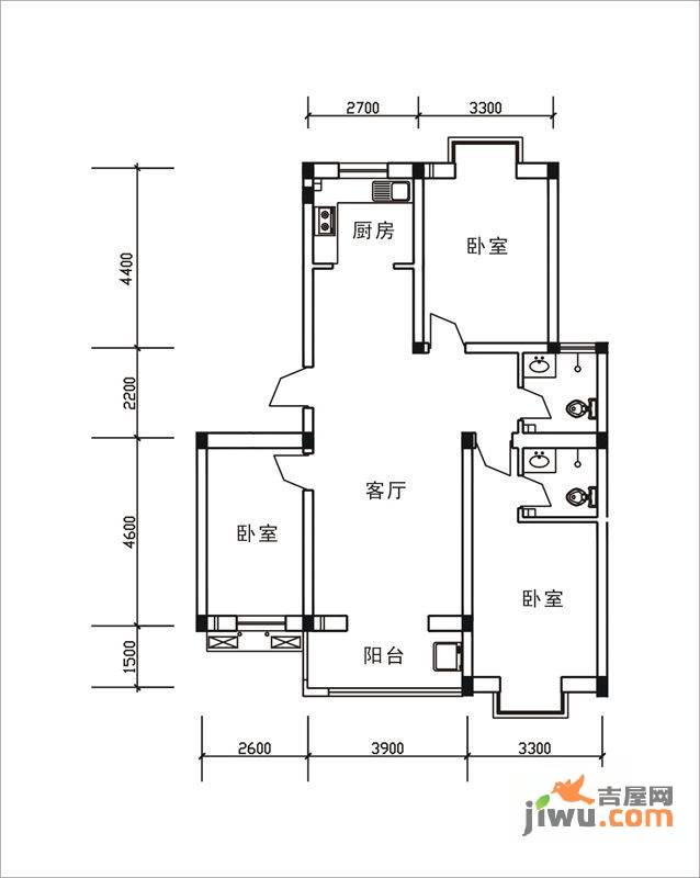 富源馨苑3室1厅2卫109㎡户型图