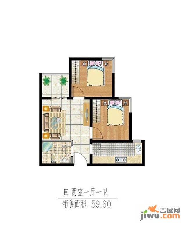 万华园上观苑2期2室1厅1卫59.6㎡户型图