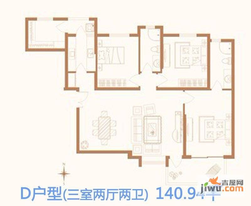 联盟新城3室2厅2卫140.9㎡户型图