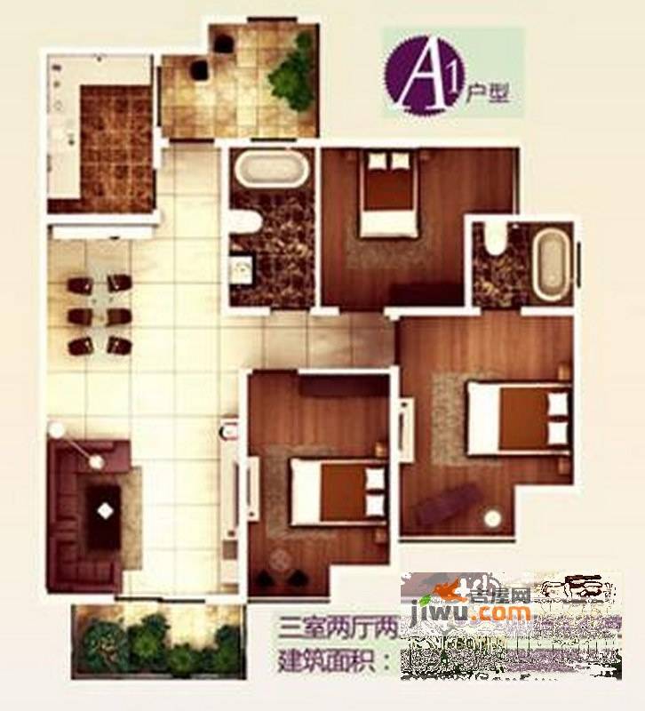 金茂紫庭3室2厅2卫103.8㎡户型图