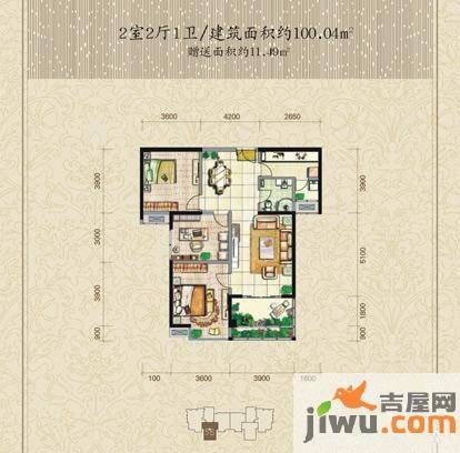 曲江观邸2室2厅1卫100㎡户型图