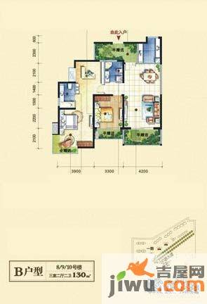 高新枫林华府3室2厅2卫130㎡户型图