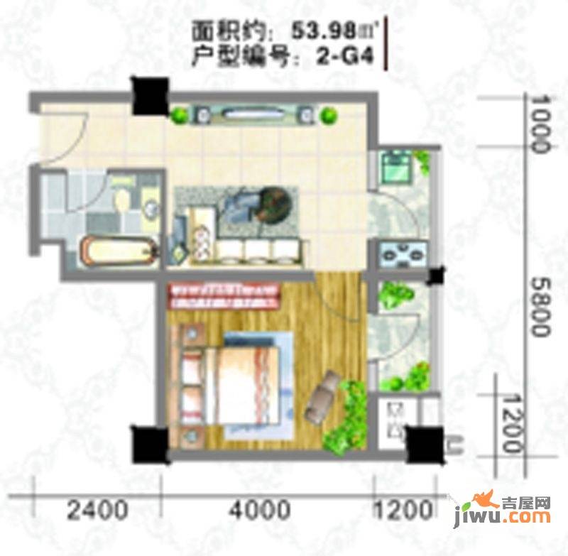 曲江澜山1室1厅1卫54㎡户型图