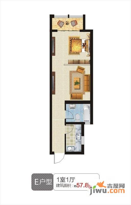天玺国际1室1厅1卫57.9㎡户型图