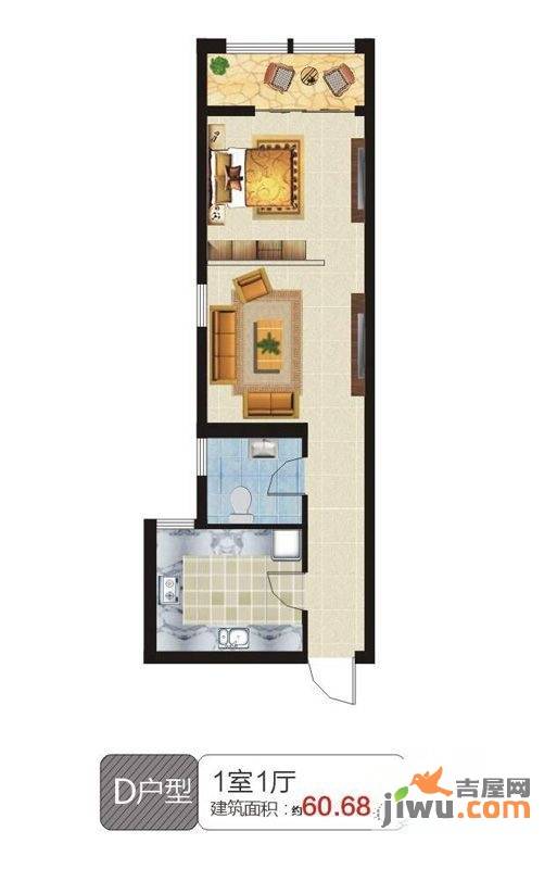 天玺国际1室1厅1卫60.7㎡户型图