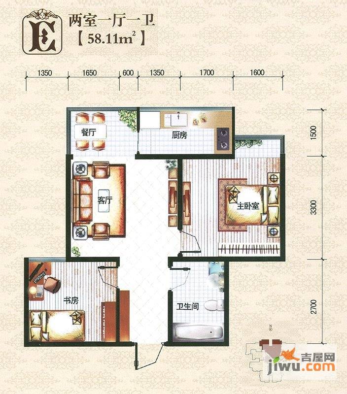 锦嶺公寓2室1厅1卫58.1㎡户型图
