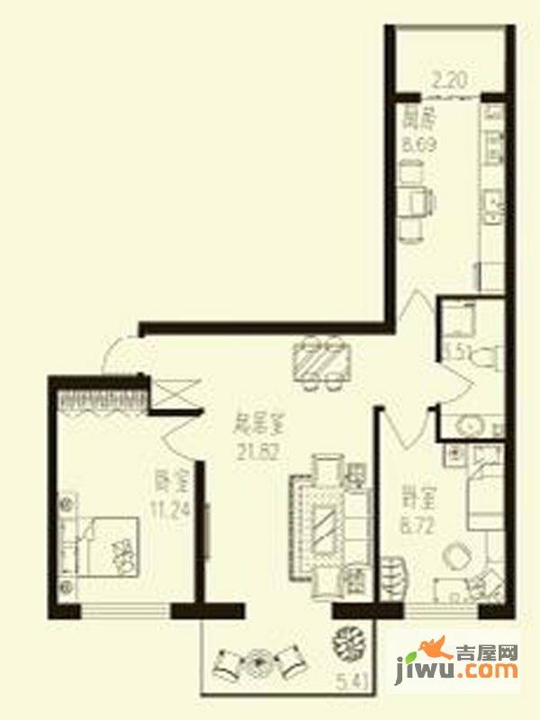 学府青年城2室1厅1卫54㎡户型图