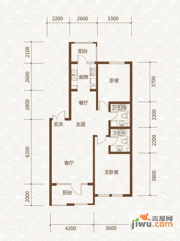 群力玫瑰湾2室2厅2卫74㎡户型图