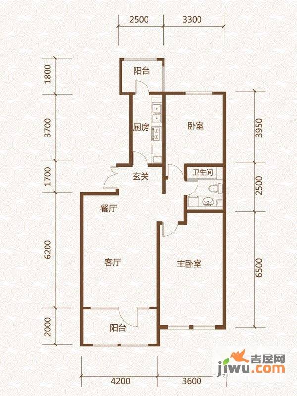 群力玫瑰湾2室2厅1卫71.8㎡户型图