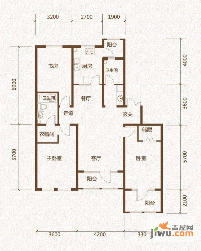 群力玫瑰湾3室2厅2卫98㎡户型图