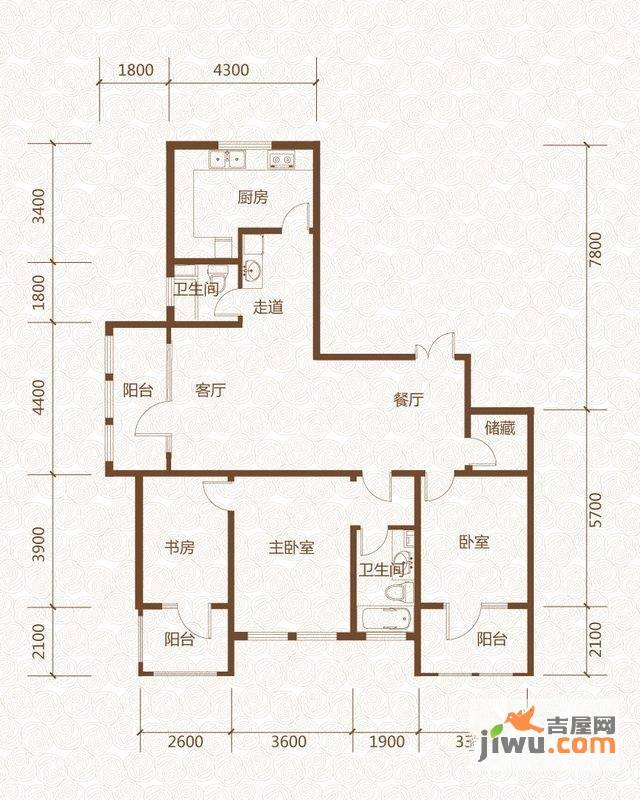 群力玫瑰湾3室2厅2卫98㎡户型图