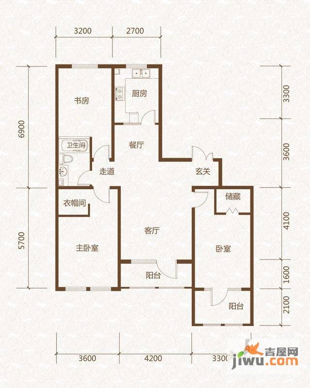 群力玫瑰湾3室2厅1卫91.7㎡户型图