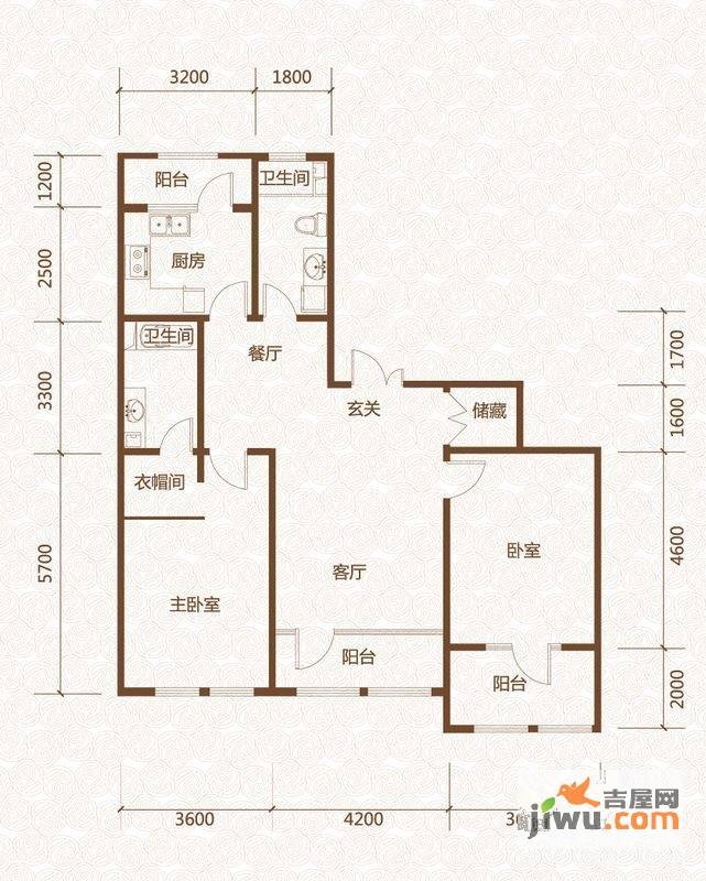 群力玫瑰湾2室2厅2卫74㎡户型图