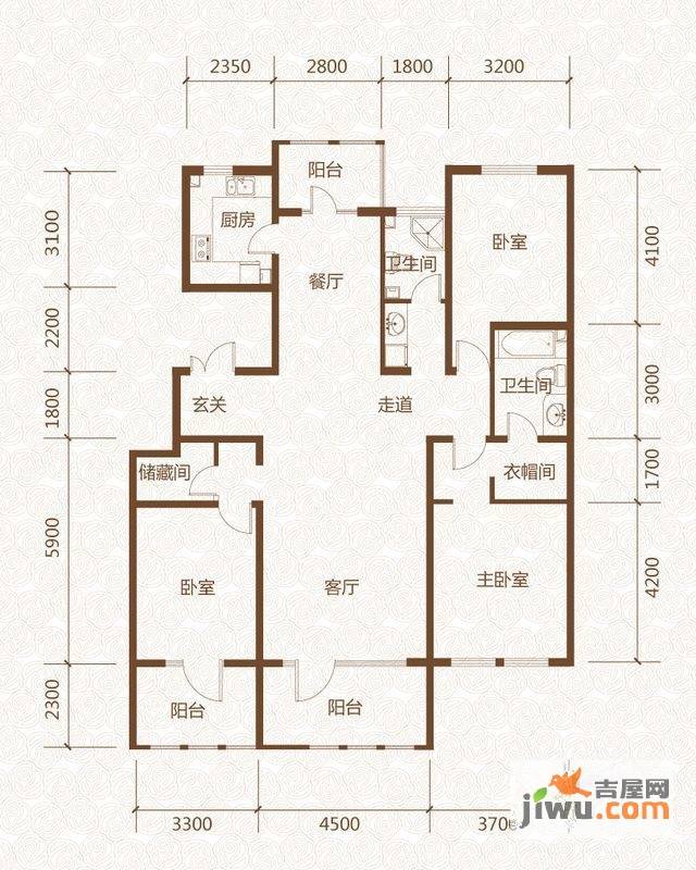 群力玫瑰湾3室2厅2卫108.7㎡户型图