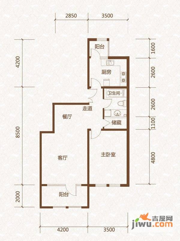 群力玫瑰湾1室2厅1卫57.2㎡户型图