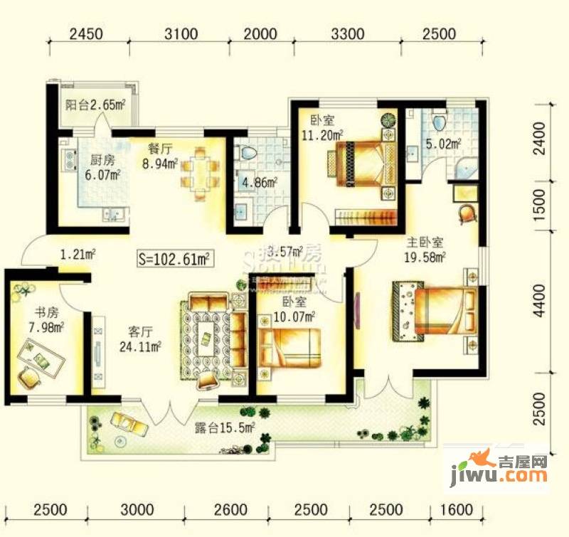 保利公园九号4室2厅2卫102.6㎡户型图