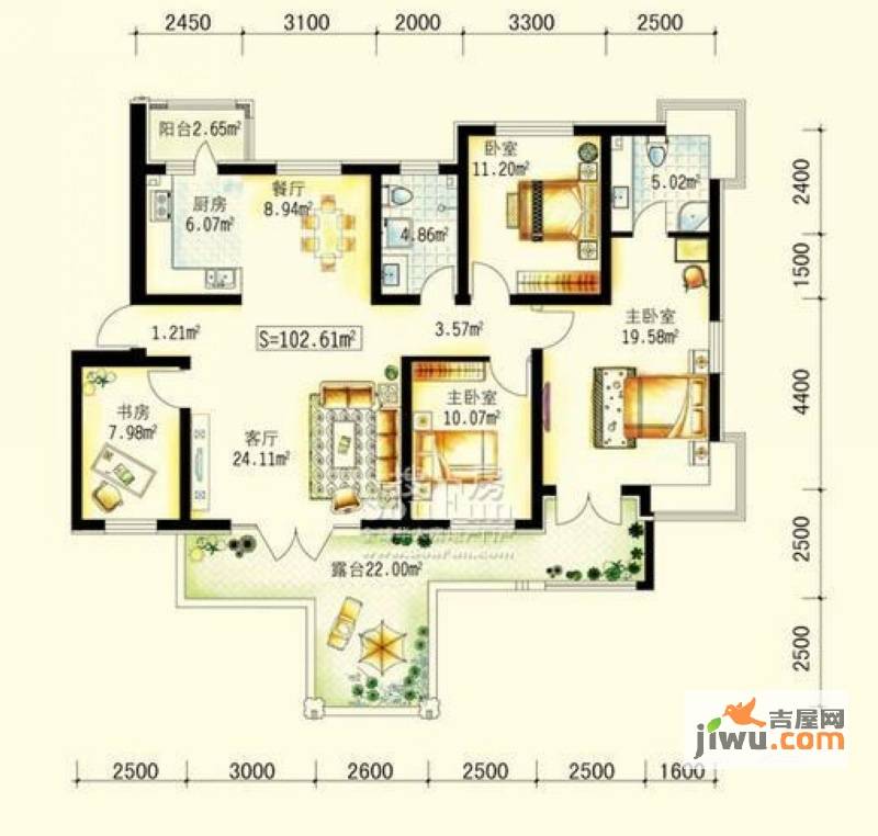 保利公园九号4室2厅2卫102.6㎡户型图