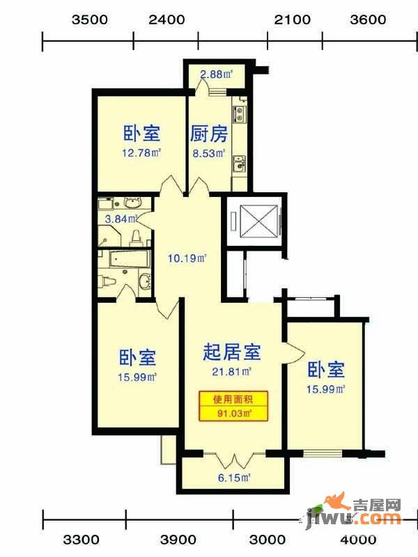 滨江逸品2室1厅1卫61.6㎡户型图