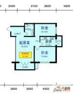 滨江逸品2室1厅1卫61.6㎡户型图