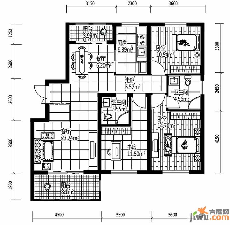 深蓝杰座3室2厅2卫86㎡户型图