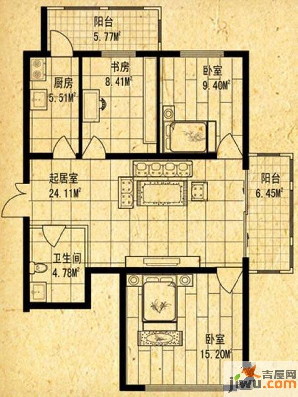 深蓝杰座3室1厅1卫67㎡户型图