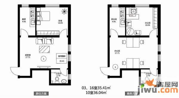 深蓝杰座1室1厅1卫36㎡户型图