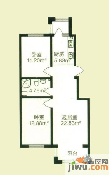 海富第五大道2室1厅1卫68.3㎡户型图