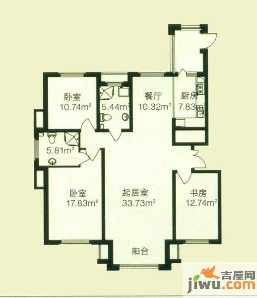 海富第五大道3室2厅2卫109.5㎡户型图