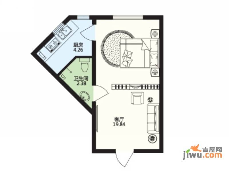 深蓝杰座1室1厅1卫26㎡户型图