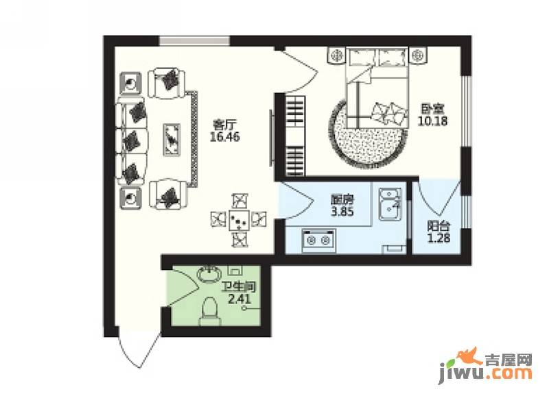 深蓝杰座1室1厅1卫32㎡户型图