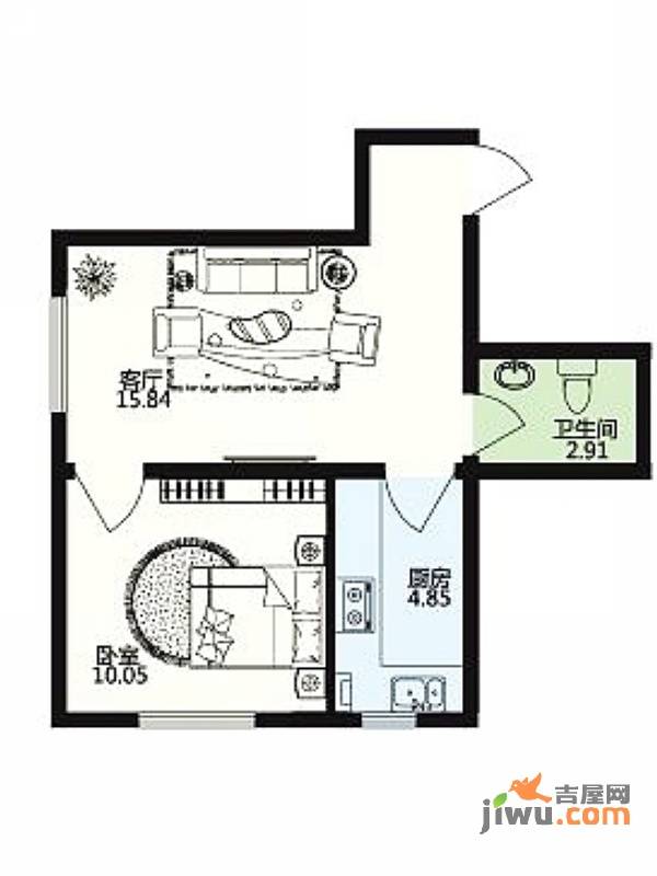 深蓝杰座1室1厅1卫33㎡户型图