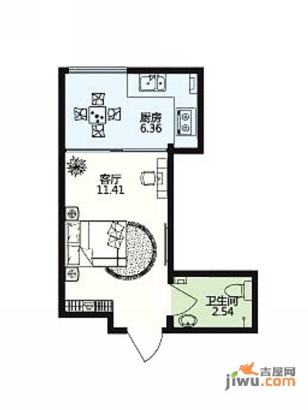 深蓝杰座1室1厅1卫20㎡户型图