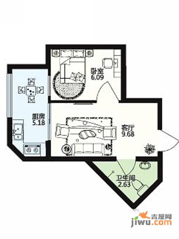 深蓝杰座1室1厅1卫23㎡户型图