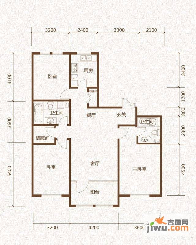 群力玫瑰湾3室2厅2卫99.8㎡户型图