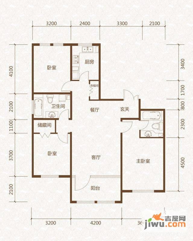 群力玫瑰湾3室2厅2卫99.8㎡户型图