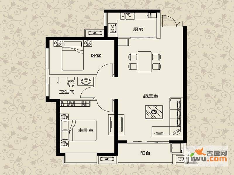 惠众西城一品2室2厅1卫88.5㎡户型图