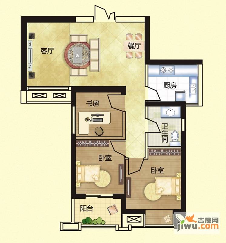 升龙凤凰城3室2厅1卫93.6㎡户型图