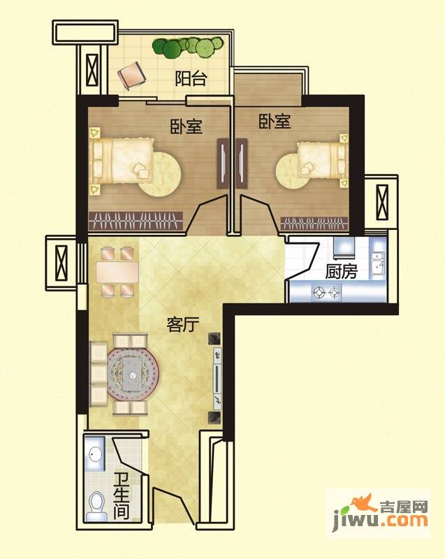 升龙凤凰城2室2厅1卫62.8㎡户型图