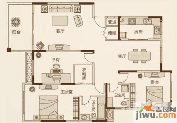 鑫苑景园3室2厅2卫142.9㎡户型图