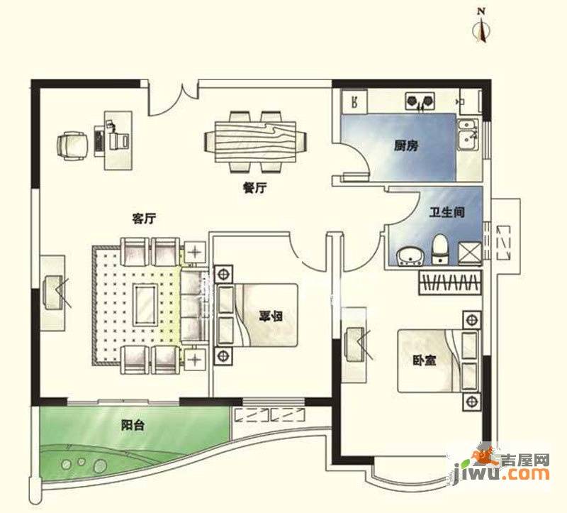 曼哈顿广场2室2厅1卫104.2㎡户型图