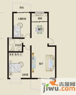 怡丰新都汇2室2厅1卫100㎡户型图