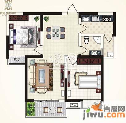 汉飞金沙国际2室2厅1卫户型图