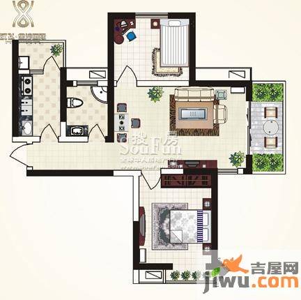 汉飞金沙国际2室2厅1卫户型图