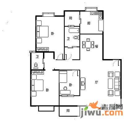 圣菲城四期银堤漫步3室2厅2卫132㎡户型图