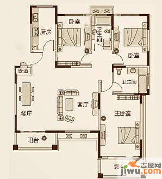 鑫苑景园3室2厅2卫119.1㎡户型图